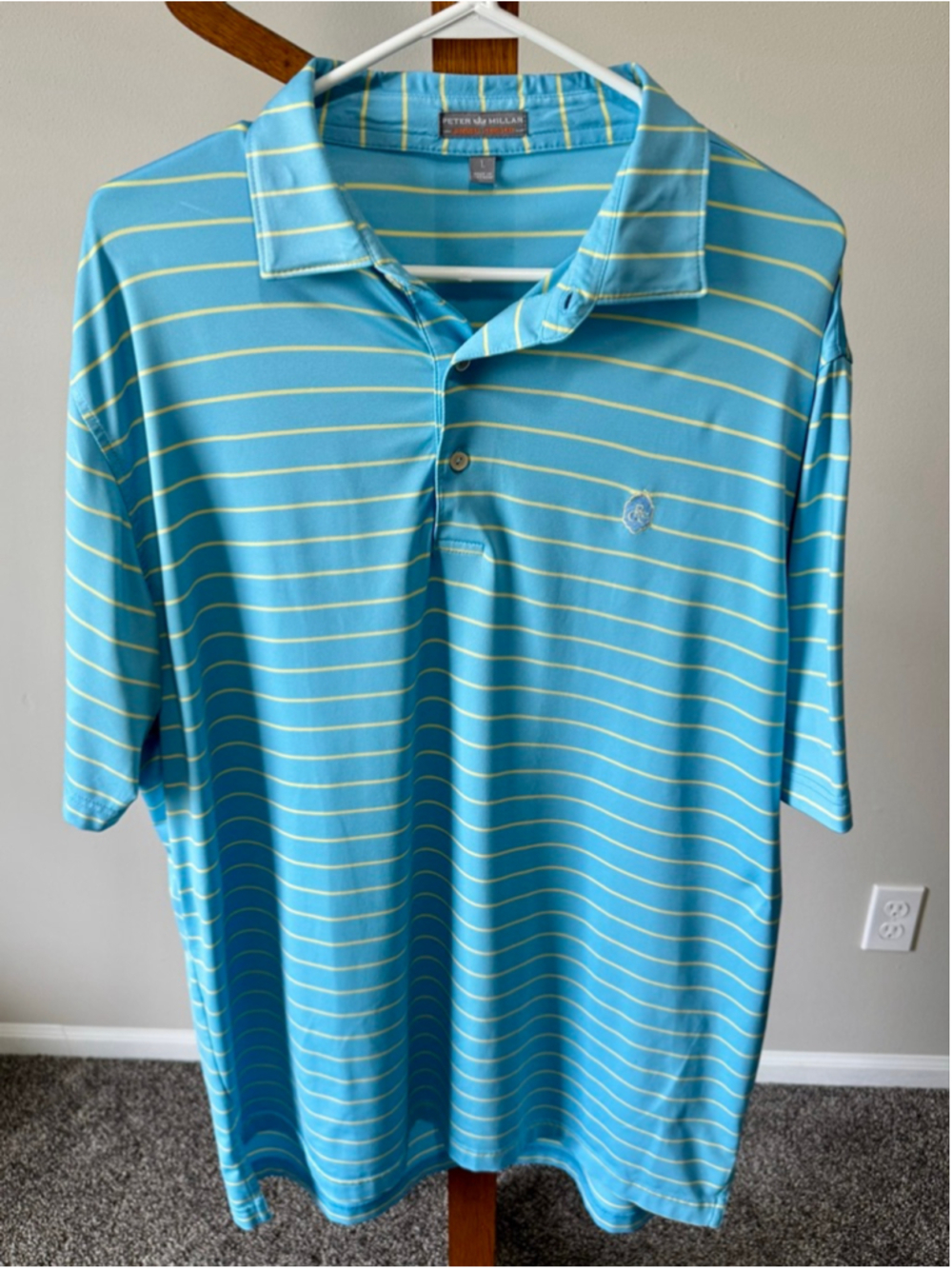 Men's Peter Millar Summer Comfort Blue Yellow Striped Polo Shirt L